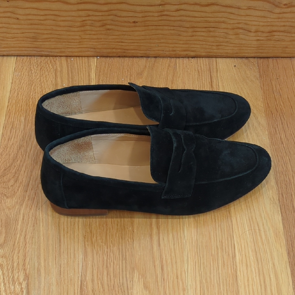 Quince Italian Suede Penny Loafer Black (8.5) Academia Business Casual Minimal